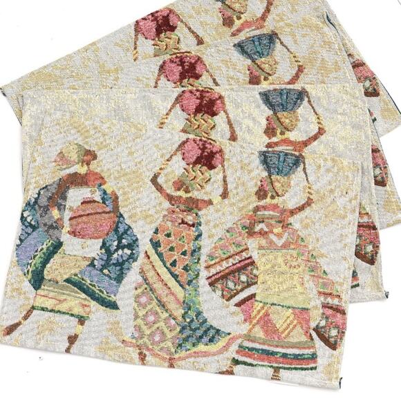 Set of 4 placemats and table runner in Jacquard Tribal Pattern - Picture 4 of 6